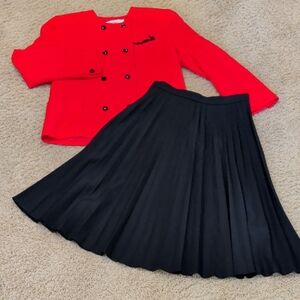 Adolph Schuman For Lilli Ann Red Blazer and Black Pleated Skirt Set